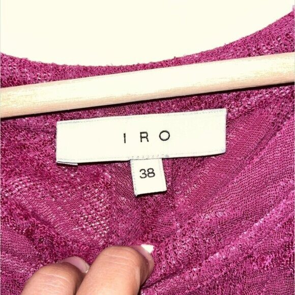 IRO Burbundy Lace Cotton Blend Round Neck Cut Out Blouse Women’s Size 6 - Picture 3 of 9